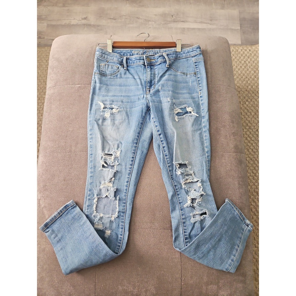 Mossimo Distressed Skinny Jeggings Size 8 Light Wash Ripped Denim Leggings
